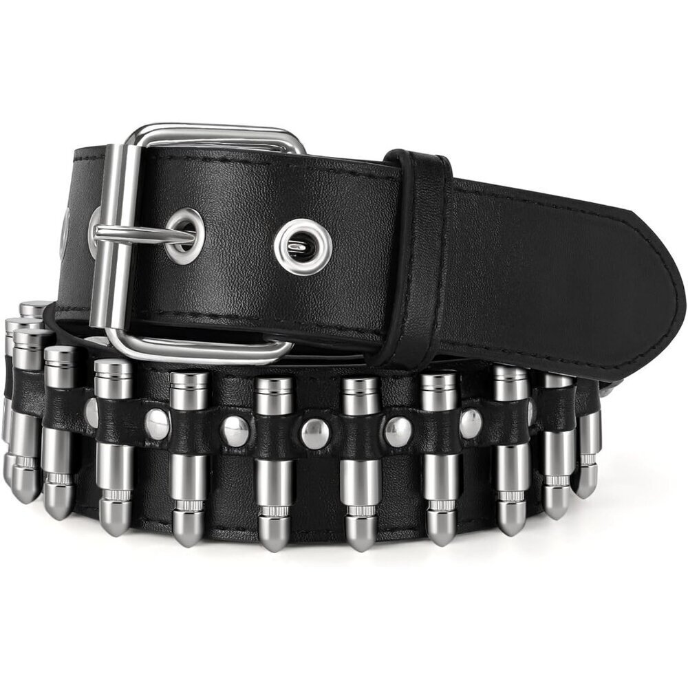 Black Studded Belt Silver Metal Grommet Punk Rock Style for Men Women